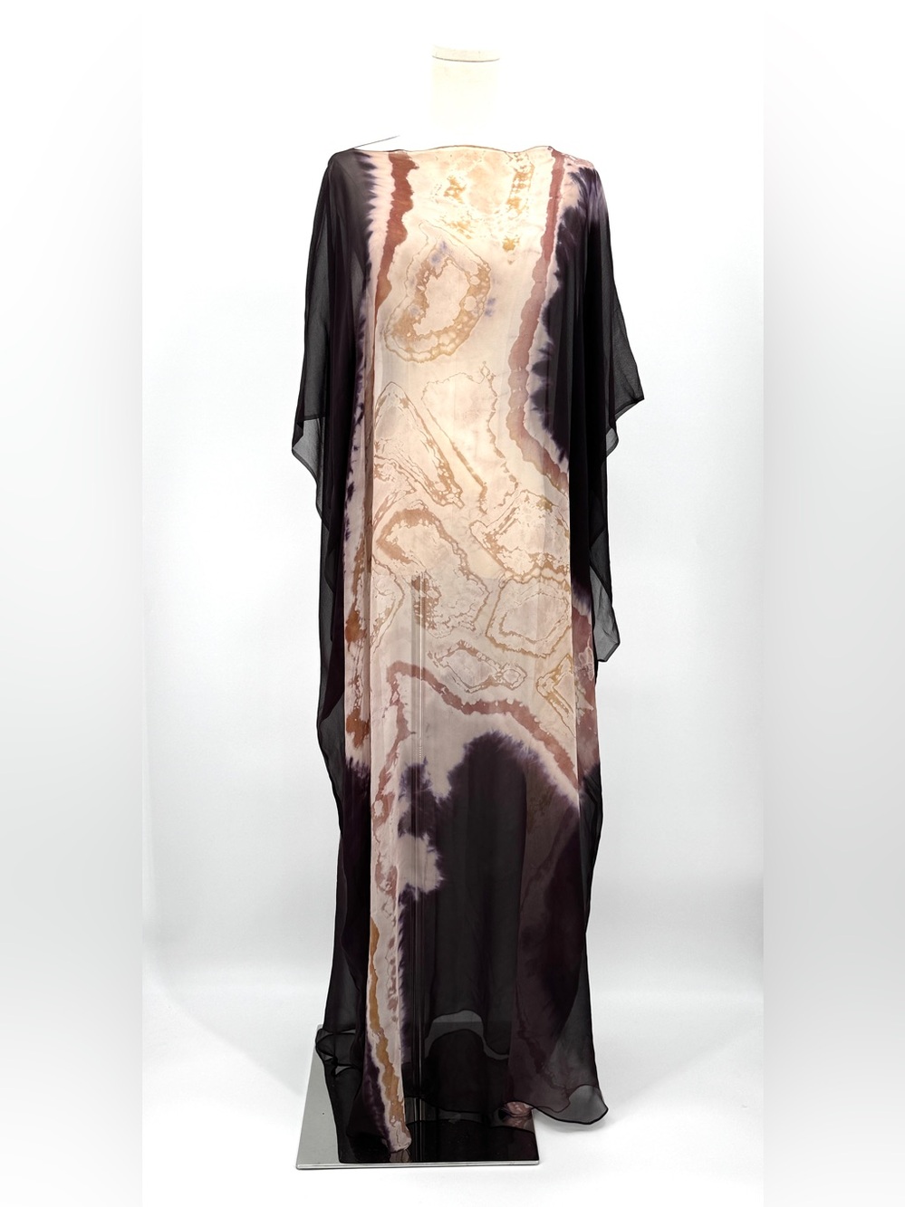 Vintage Sheer Artisan Crafted Silk Tie-Dye Kaftan Dress